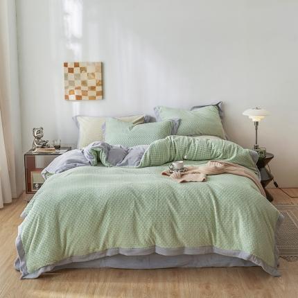 91家纺网 家纺一手货源 找家纺 佳梦家纺 2022新款240克芙暖绒提花四件套-寻梦 寻梦（香草绿）