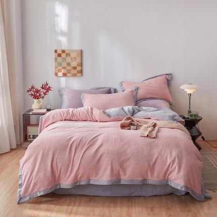 91家纺网 家纺一手货源 找家纺 佳梦家纺 2022新款240克芙暖绒提花四件套-寻梦 寻梦（樱花粉）