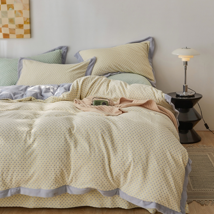 91家纺网 家纺一手货源 找家纺 佳梦家纺 2022新款240克芙暖绒提花四件套-寻梦 寻梦（米黄）