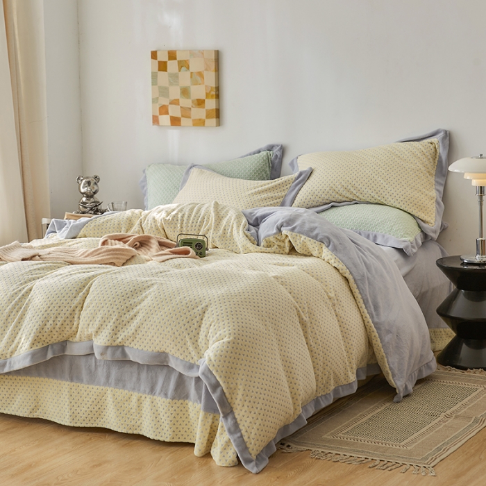 91家纺网 家纺一手货源 找家纺 佳梦家纺 2022新款240克芙暖绒提花四件套-寻梦 寻梦（米黄）