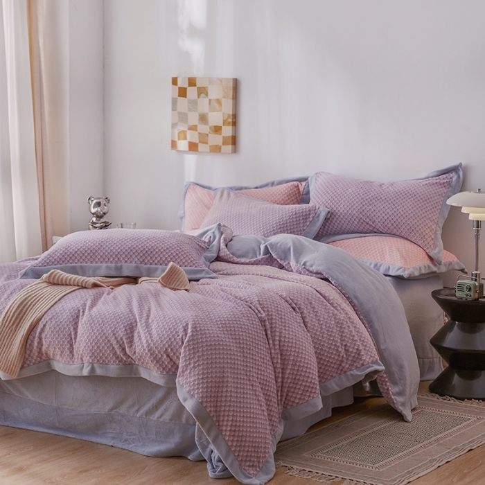 91家纺网 家纺一手货源 找家纺 佳梦家纺 2022新款240克芙暖绒提花四件套-寻梦 寻梦（紫薯）