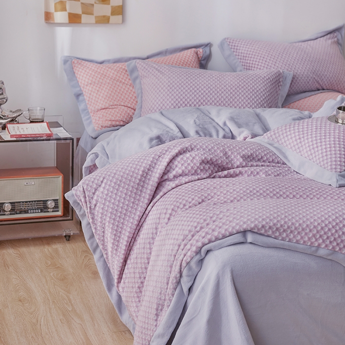 91家纺网 家纺一手货源 找家纺 佳梦家纺 2022新款240克芙暖绒提花四件套-寻梦 寻梦（紫薯）