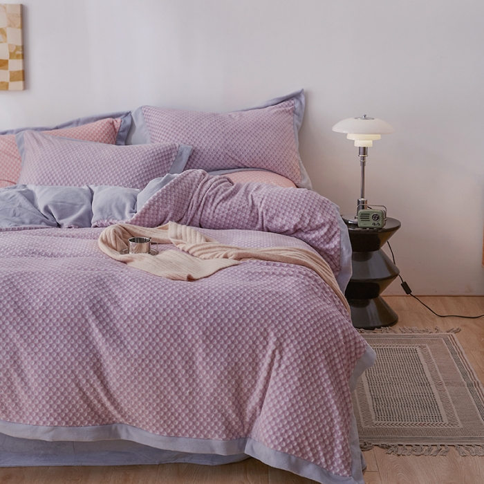 91家纺网 家纺一手货源 找家纺 佳梦家纺 2022新款240克芙暖绒提花四件套-寻梦 寻梦（紫薯）