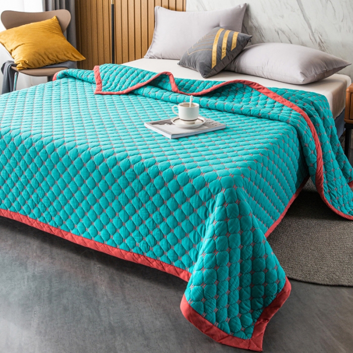 91家纺网 家纺一手货源 找家纺 卡奥 2023撞色系全棉马卡龙夏被双人空调被四季盖被纯色床盖 仙草绿