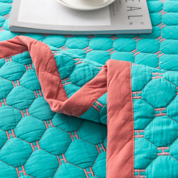 91家纺网 家纺一手货源 找家纺 卡奥 2023撞色系全棉马卡龙夏被双人空调被四季盖被纯色床盖 仙草绿