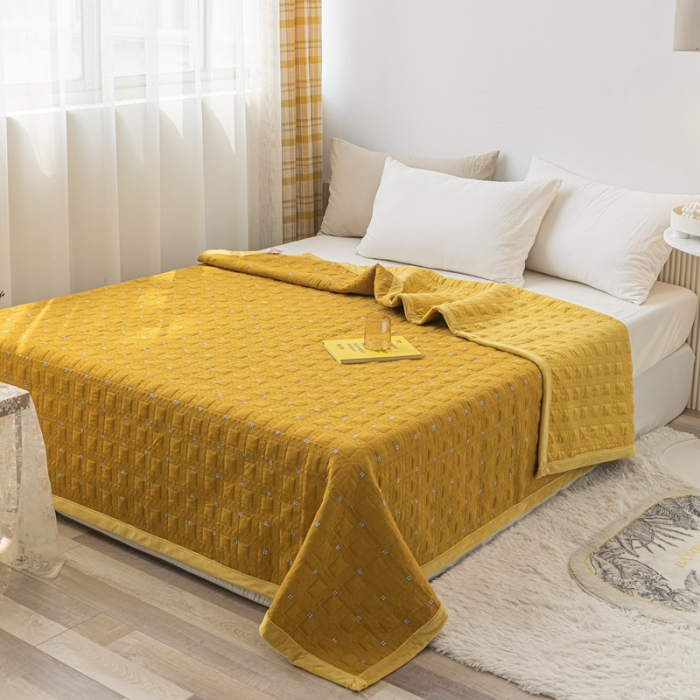 91家纺网 家纺一手货源 找家纺 卡奥 2023新款水洗全棉婴儿绒盖毯双人床盖AB版毛毯 暖晨-小格