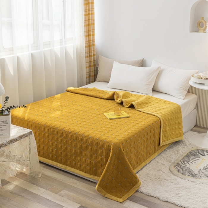 91家纺网 家纺一手货源 找家纺 卡奥 2023新款水洗全棉婴儿绒盖毯双人床盖AB版毛毯 暖晨-小格