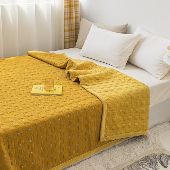 91家纺网 家纺一手货源 找家纺 卡奥 2023新款水洗全棉婴儿绒盖毯双人床盖AB版毛毯 暖晨-小格