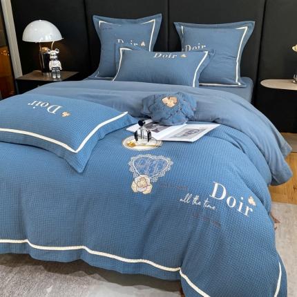 91家纺网 家纺一手货源 找家纺 （总）艾晶美家纺 2022新款刺绣A类全棉华夫格四件套