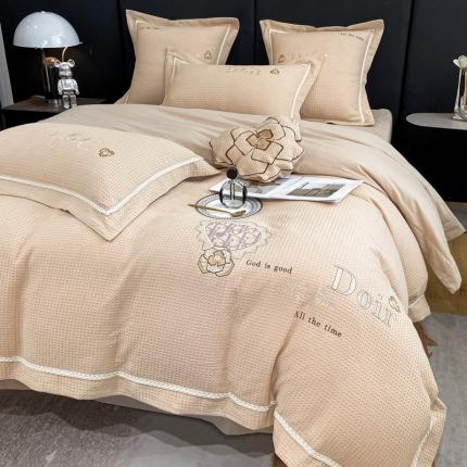 91家纺网 家纺一手货源 找家纺 （总）艾晶美家纺 2022新款刺绣A类全棉华夫格四件套