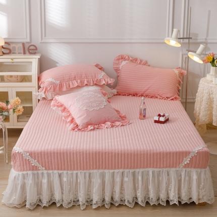 91家纺网 家纺一手货源 找家纺 菊上家纺2022新款全棉色织水洗棉床盖花西系列 粉色