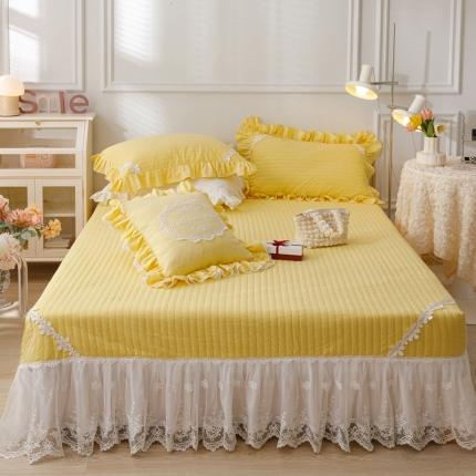 91家纺网 家纺一手货源 找家纺 菊上家纺2022新款全棉色织水洗棉床盖花西系列 黄色