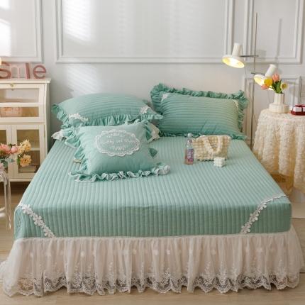 91家纺网 家纺一手货源 找家纺 菊上家纺2022新款全棉色织水洗棉床盖花西系列 绿色