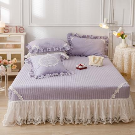 91家纺网 家纺一手货源 找家纺 菊上家纺2022新款全棉色织水洗棉床盖花西系列 紫色