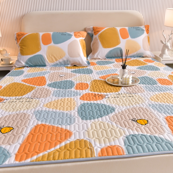 91家纺网 家纺一手货源 找家纺 床笠人家 2025新款全棉夹棉防水床垫 雨花石