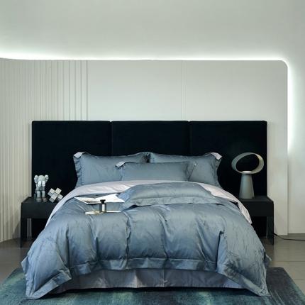 91家纺网 家纺一手货源 找家纺 时亿 2022新款100支长绒棉提花四件套 梵高-琉璃蓝