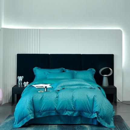 91家纺网 家纺一手货源 找家纺 时亿 2022新款100支长绒棉提花四件套 罗森-迷情蓝