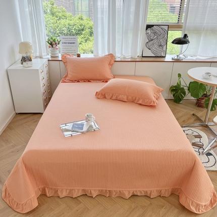 91家纺网 家纺一手货源 找家纺 2022新款40S纯棉水洗棉全棉荷叶边夹棉床盖三件套马卡桔