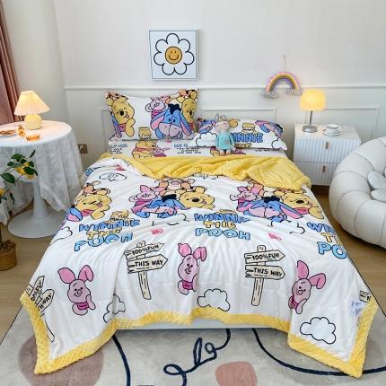 91家纺网 家纺一手货源 找家纺 一米阳光 2022新款迪士尼豆豆绒夏被四件套 维尼家族