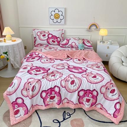 一米阳光 2022新款迪士尼豆豆绒夏被四件套 草莓熊