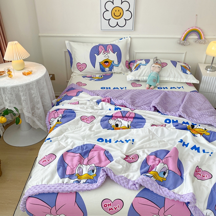 91家纺网 家纺一手货源 找家纺 一米阳光 2022新款迪士尼豆豆绒夏被四件套 黛西