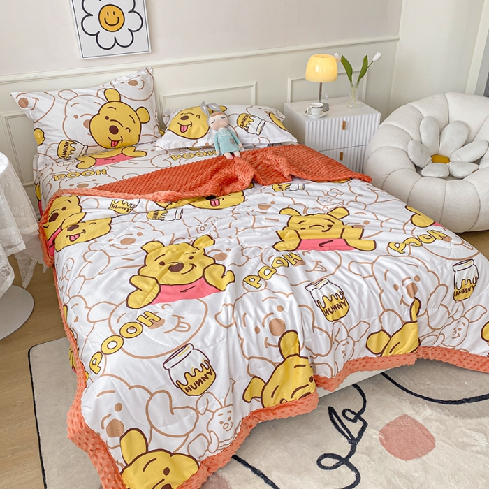 91家纺网 家纺一手货源 找家纺 一米阳光 2022新款迪士尼豆豆绒夏被四件套 维尼熊