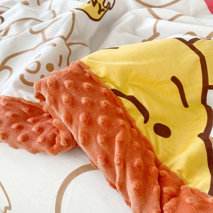 91家纺网 家纺一手货源 找家纺 一米阳光 2022新款迪士尼豆豆绒夏被四件套 维尼熊