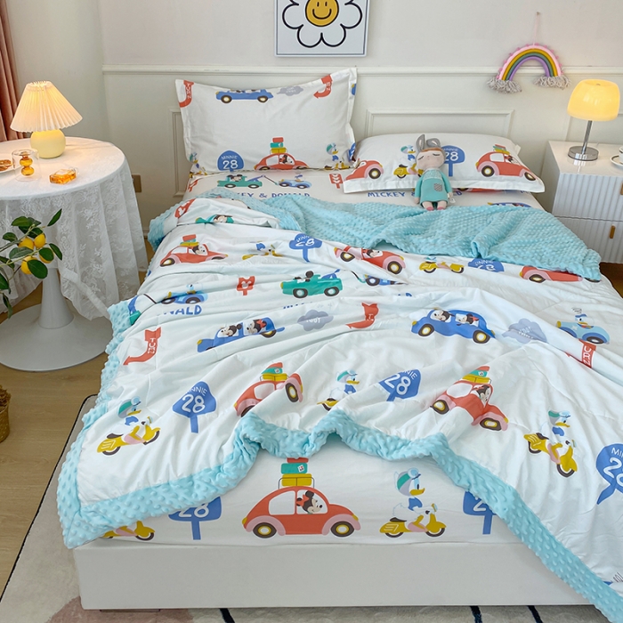 91家纺网 家纺一手货源 找家纺 一米阳光 2022新款迪士尼豆豆绒夏被四件套 西西里