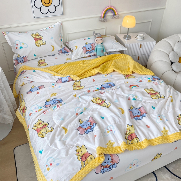 91家纺网 家纺一手货源 找家纺 一米阳光 2022新款迪士尼豆豆绒夏被四件套 小飞象