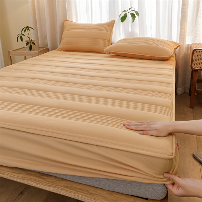 91家纺网 家纺一手货源 找家纺 鑫钰 2023新款经典款原棉无绣花床笠 琥珀橙