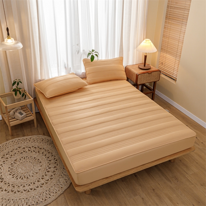 91家纺网 家纺一手货源 找家纺 鑫钰 2023新款经典款原棉无绣花床笠 琥珀橙