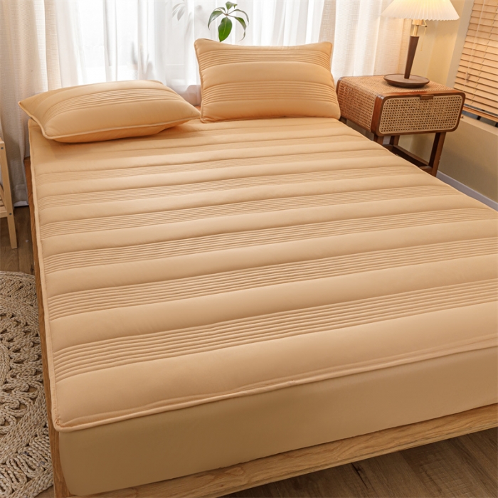 91家纺网 家纺一手货源 找家纺 鑫钰 2023新款经典款原棉无绣花床笠 琥珀橙