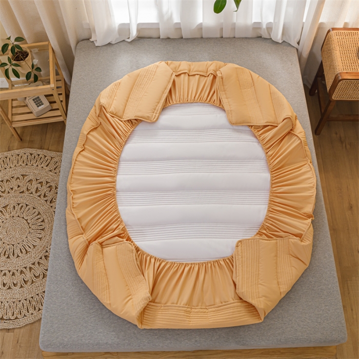 91家纺网 家纺一手货源 找家纺 鑫钰 2023新款经典款原棉无绣花床笠 琥珀橙