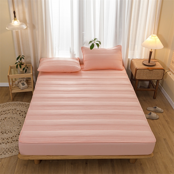 91家纺网 家纺一手货源 找家纺 鑫钰 2023新款经典款原棉无绣花床笠 香妃粉