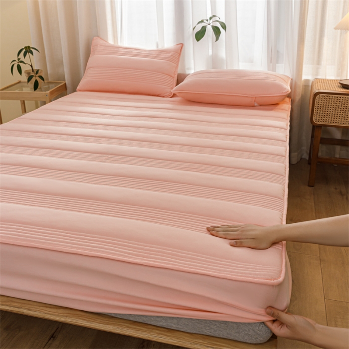 91家纺网 家纺一手货源 找家纺 鑫钰 2023新款经典款原棉无绣花床笠 香妃粉