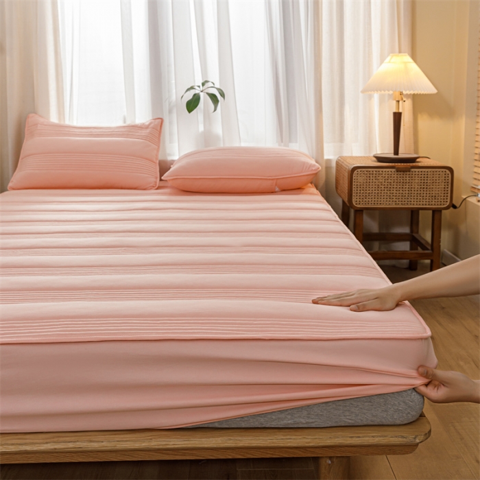 91家纺网 家纺一手货源 找家纺 鑫钰 2023新款经典款原棉无绣花床笠 香妃粉