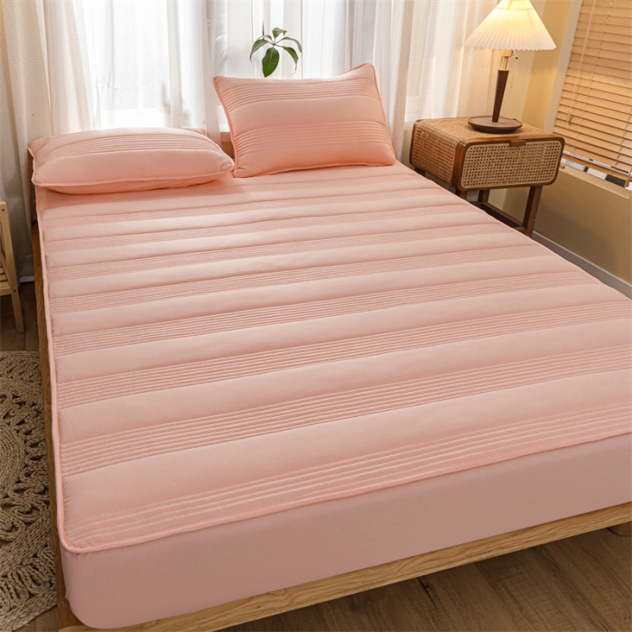 91家纺网 家纺一手货源 找家纺 鑫钰 2023新款经典款原棉无绣花床笠 香妃粉