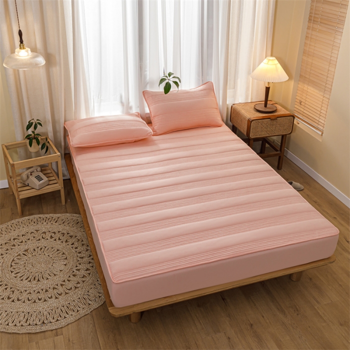 91家纺网 家纺一手货源 找家纺 鑫钰 2023新款经典款原棉无绣花床笠 香妃粉