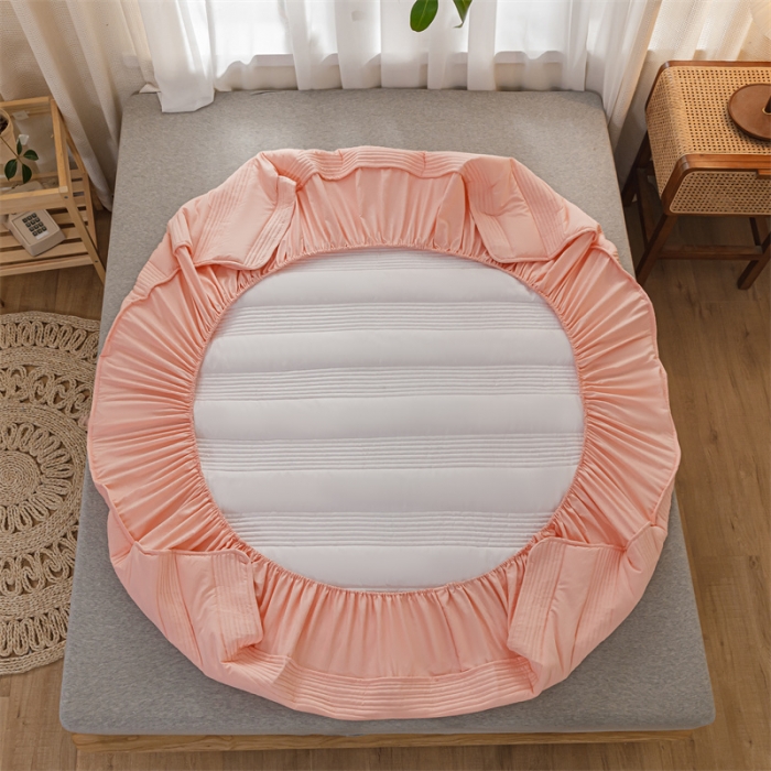 91家纺网 家纺一手货源 找家纺 鑫钰 2023新款经典款原棉无绣花床笠 香妃粉