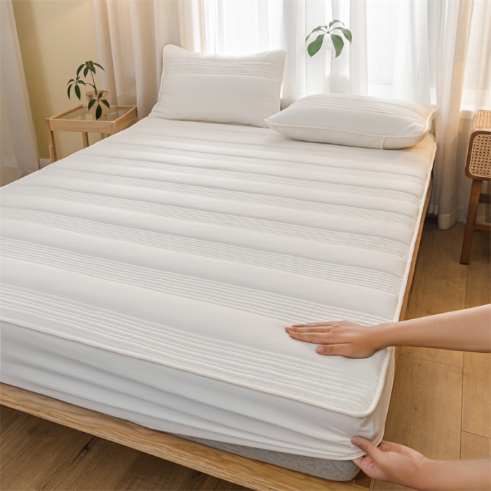 91家纺网 家纺一手货源 找家纺 鑫钰 2023新款经典款原棉无绣花床笠 珍珠白