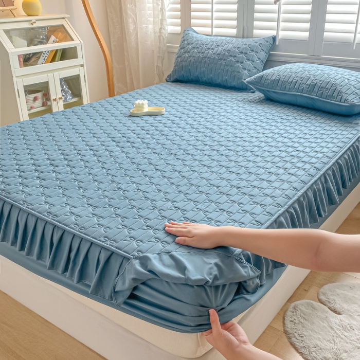 91家纺网 家纺一手货源 找家纺 鑫钰 2023新款蝴蝶结亲肤夹棉床裙款床笠 蝴蝶结-宾利兰