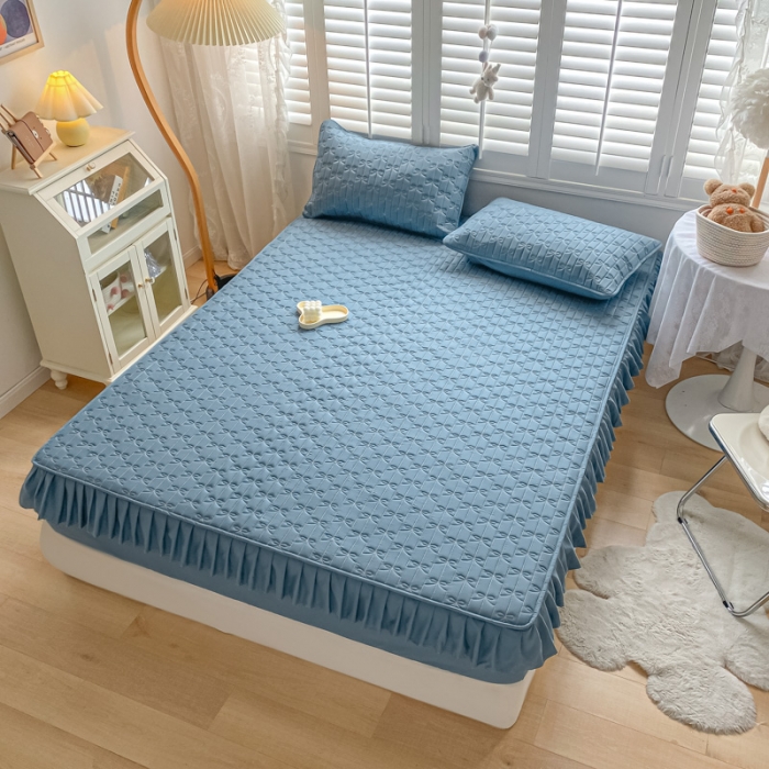 91家纺网 家纺一手货源 找家纺 鑫钰 2023新款蝴蝶结亲肤夹棉床裙款床笠 蝴蝶结-宾利兰