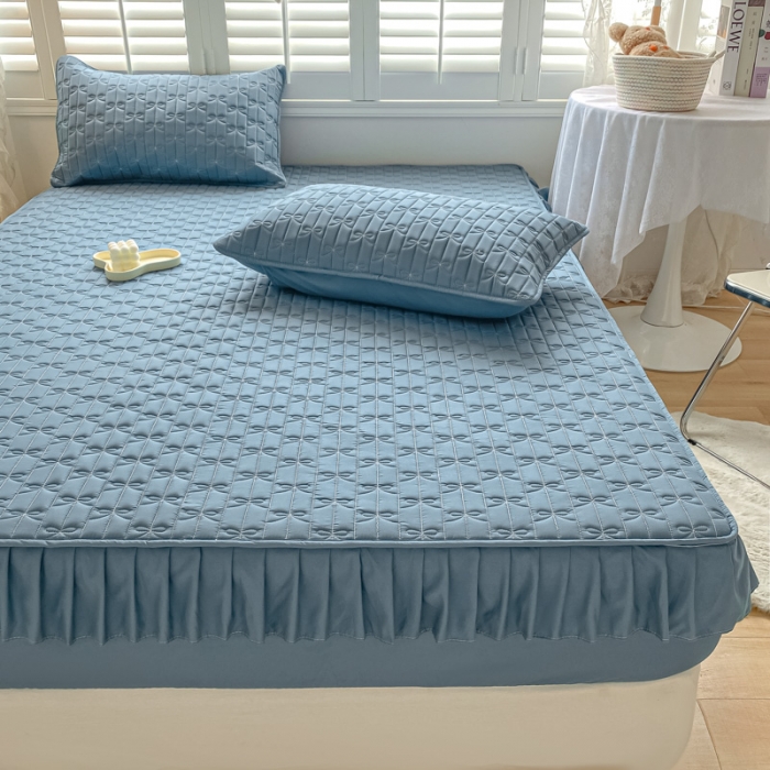 91家纺网 家纺一手货源 找家纺 鑫钰 2023新款蝴蝶结亲肤夹棉床裙款床笠 蝴蝶结-宾利兰