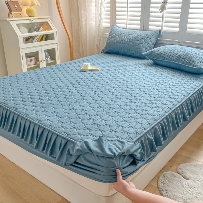 91家纺网 家纺一手货源 找家纺 鑫钰 2023新款蝴蝶结亲肤夹棉床裙款床笠 蝴蝶结-宾利兰