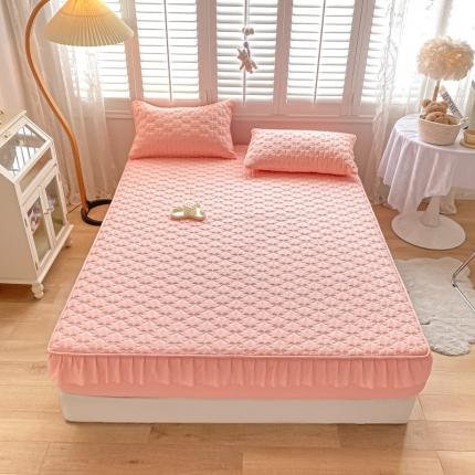 鑫钰 2023新款蝴蝶结亲肤夹棉床裙款床笠 蝴蝶结-粉