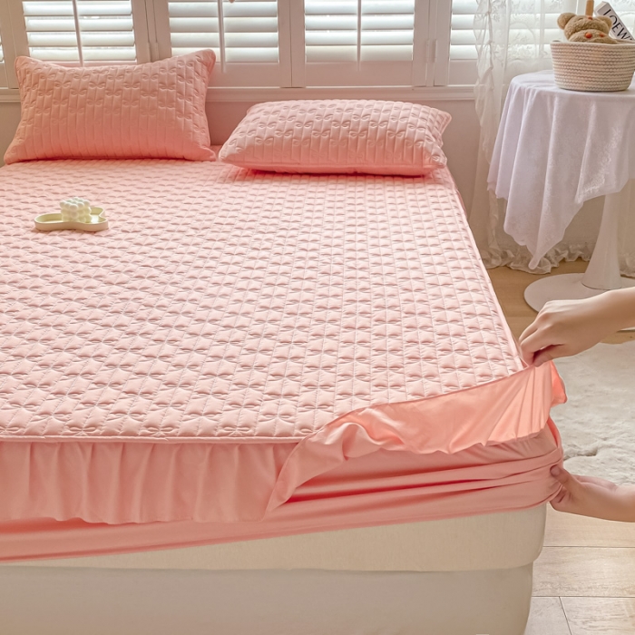 91家纺网 家纺一手货源 找家纺 鑫钰 2023新款蝴蝶结亲肤夹棉床裙款床笠 蝴蝶结-粉