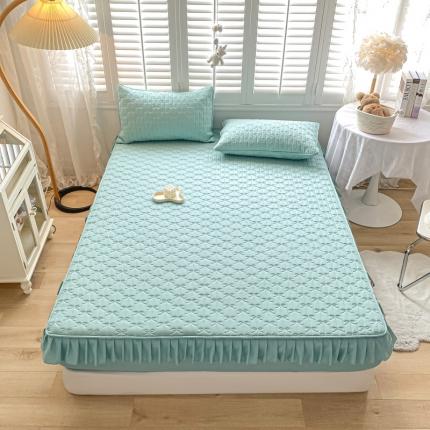 鑫钰 2023新款蝴蝶结亲肤夹棉床裙款床笠 蝴蝶结-天空蓝