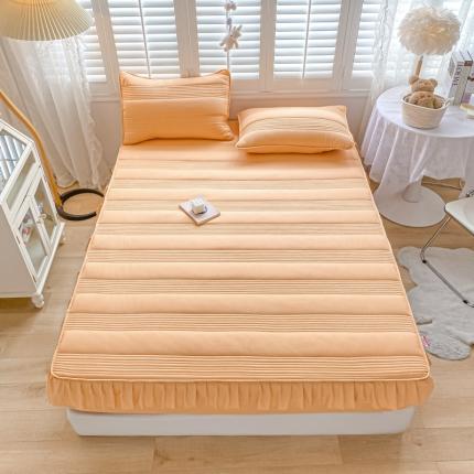 鑫钰 2023新款蝴蝶结亲肤夹棉床裙款床笠 罗曼-橙