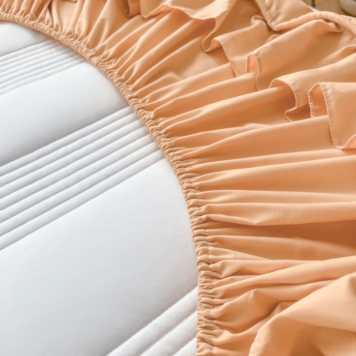 91家纺网 家纺一手货源 找家纺 鑫钰 2023新款蝴蝶结亲肤夹棉床裙款床笠 罗曼-橙