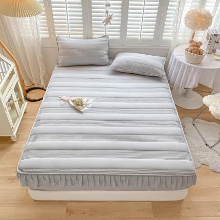 鑫钰 2023新款蝴蝶结亲肤夹棉床裙款床笠 罗曼-浅灰